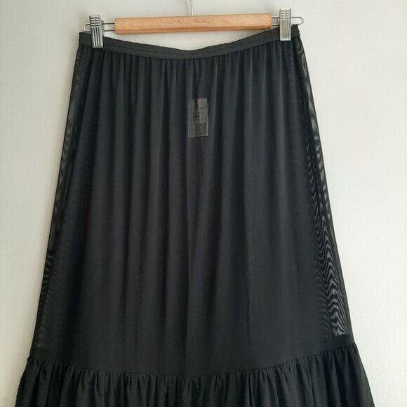 TRISTAN & ISEUT Feather Trim Skirt Slip Black Mesh Midi Underskirt Sz S - Picture 3 of 14
